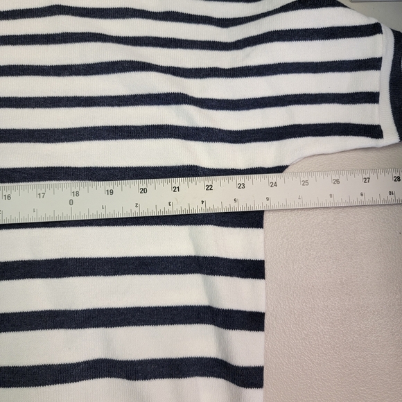 French Connection Navy White Drop Shoulder Boat Neck Striped Sweater Women Sz L - Picture 6 of 7